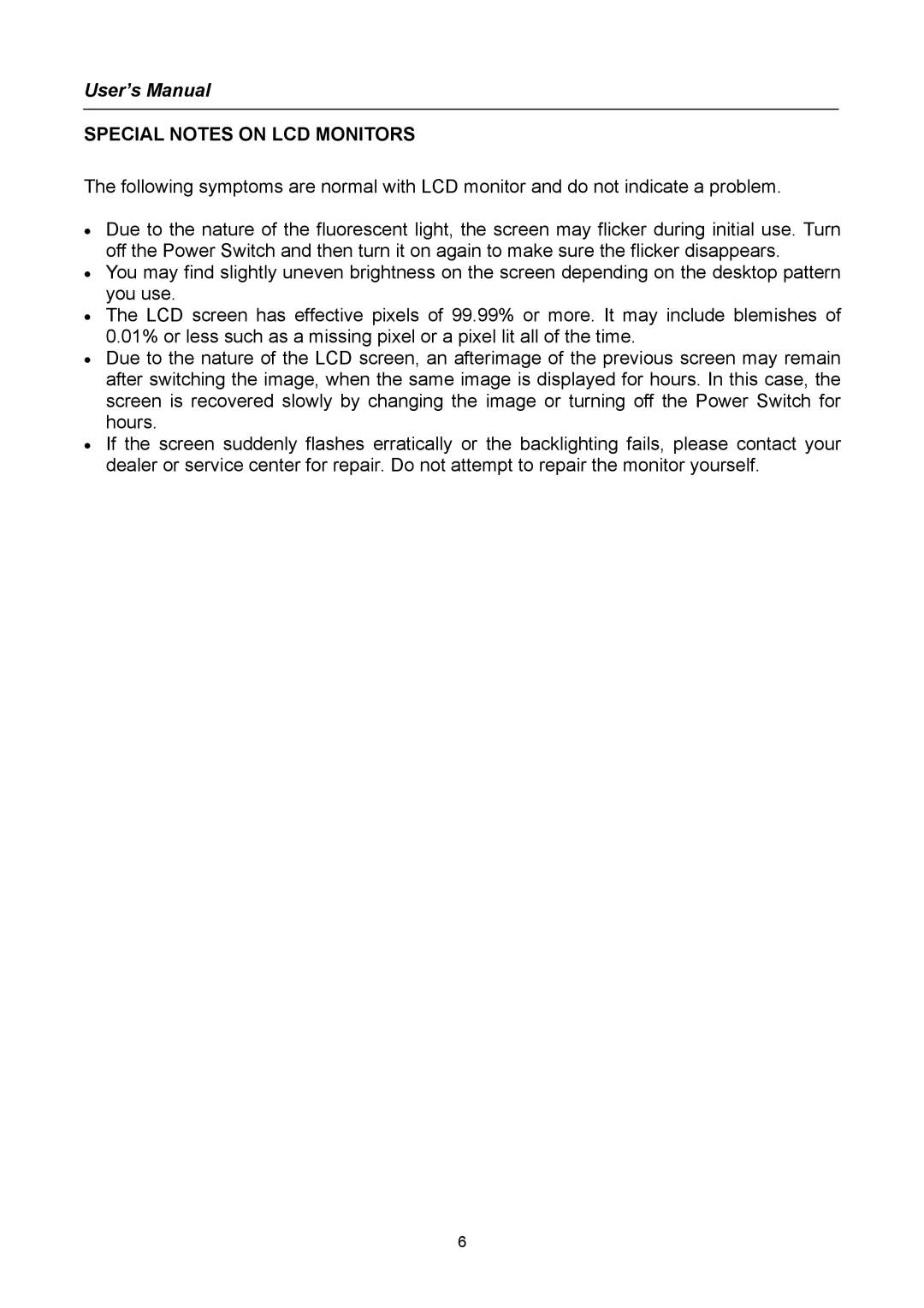 Compaq HW194 user manual Special Notes on LCD Monitors 