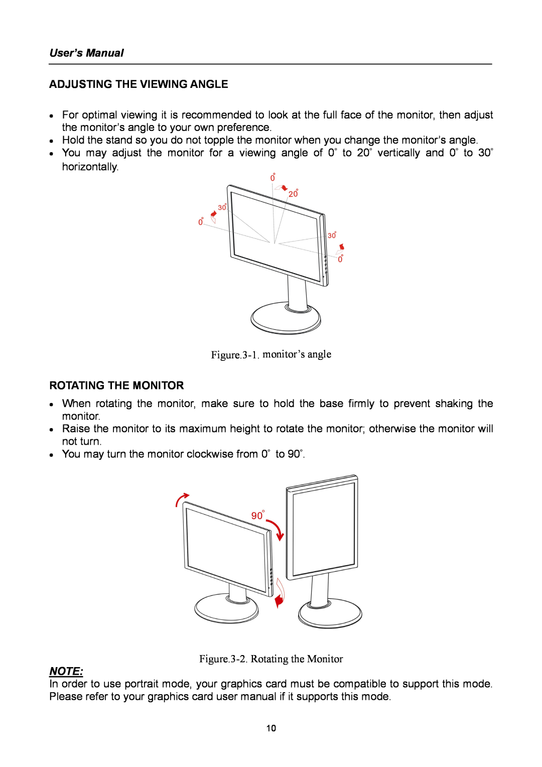 Compaq HW194 user manual User’s Manual, Adjusting The Viewing Angle, Rotating The Monitor 