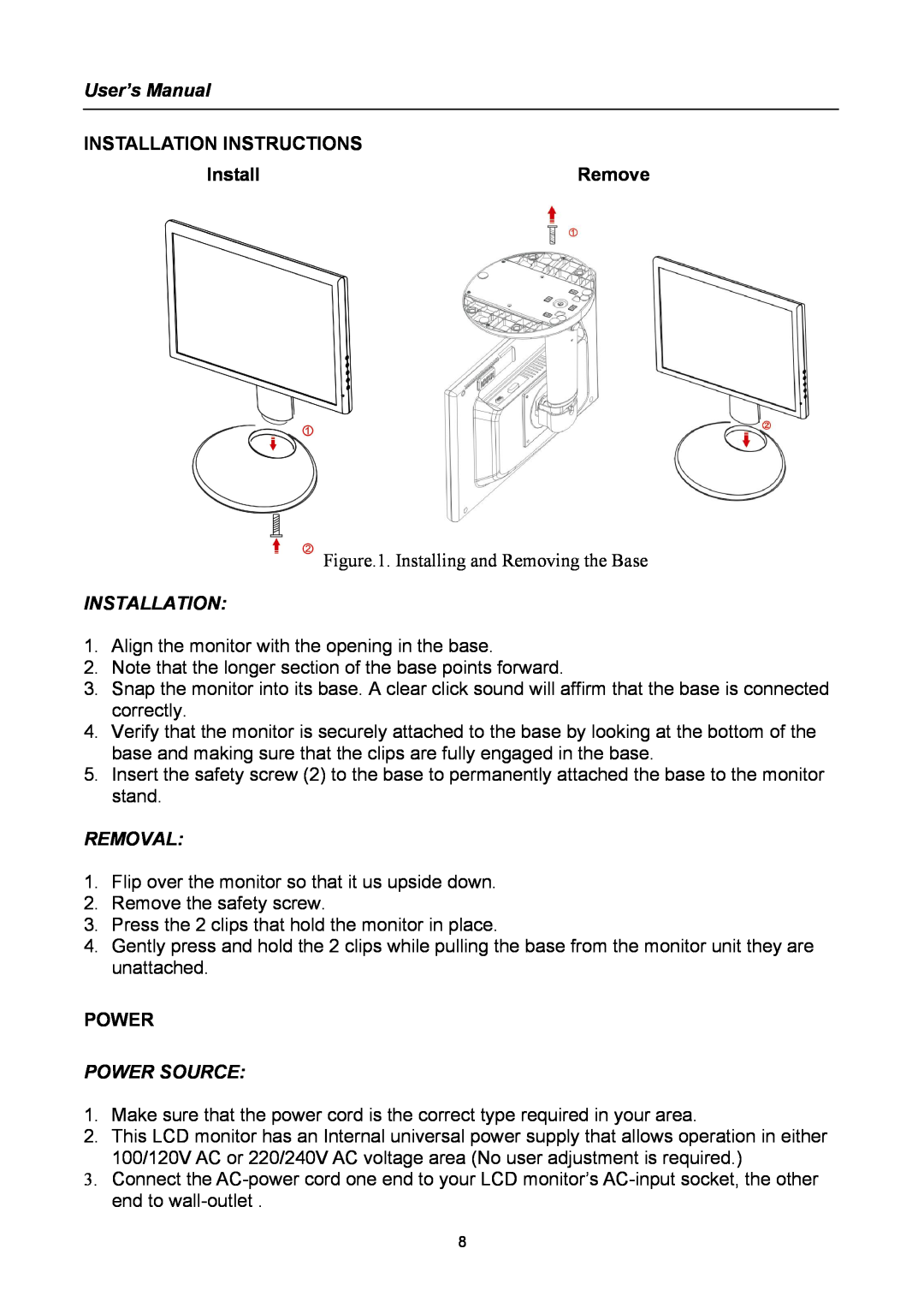Compaq HW194 user manual User’s Manual, Installation Instructions, Removal, Power Source 