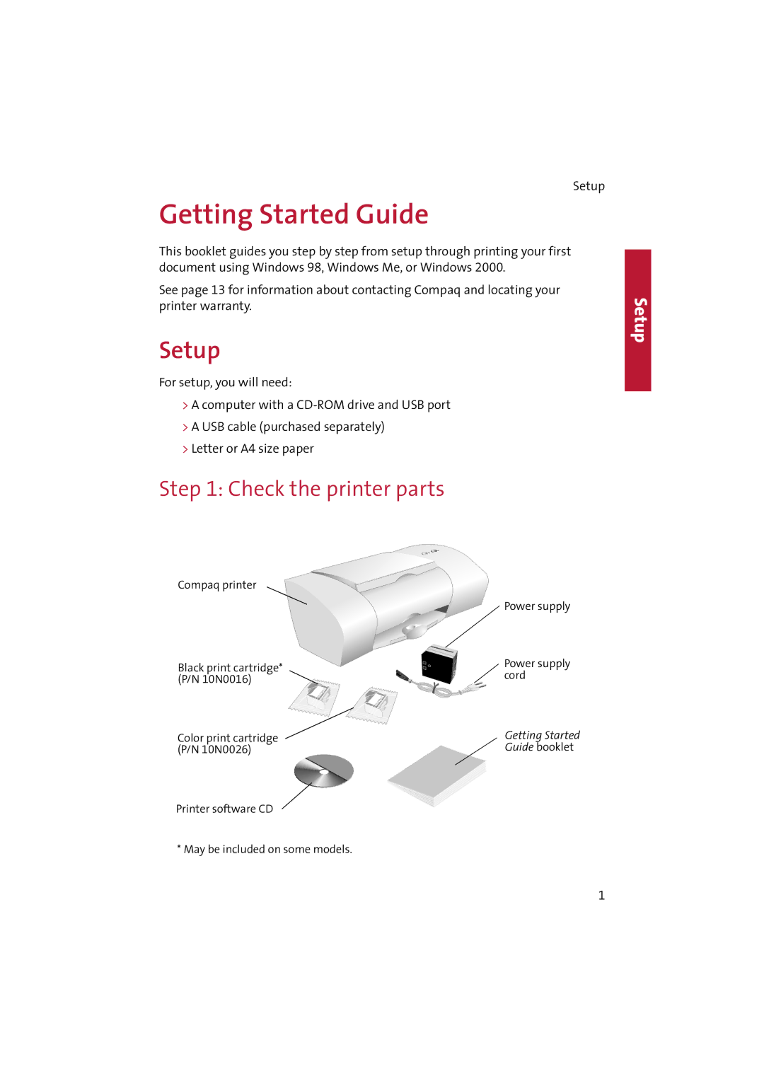 Compaq IJ650 manual Getting Started Guide, Check the printer parts 