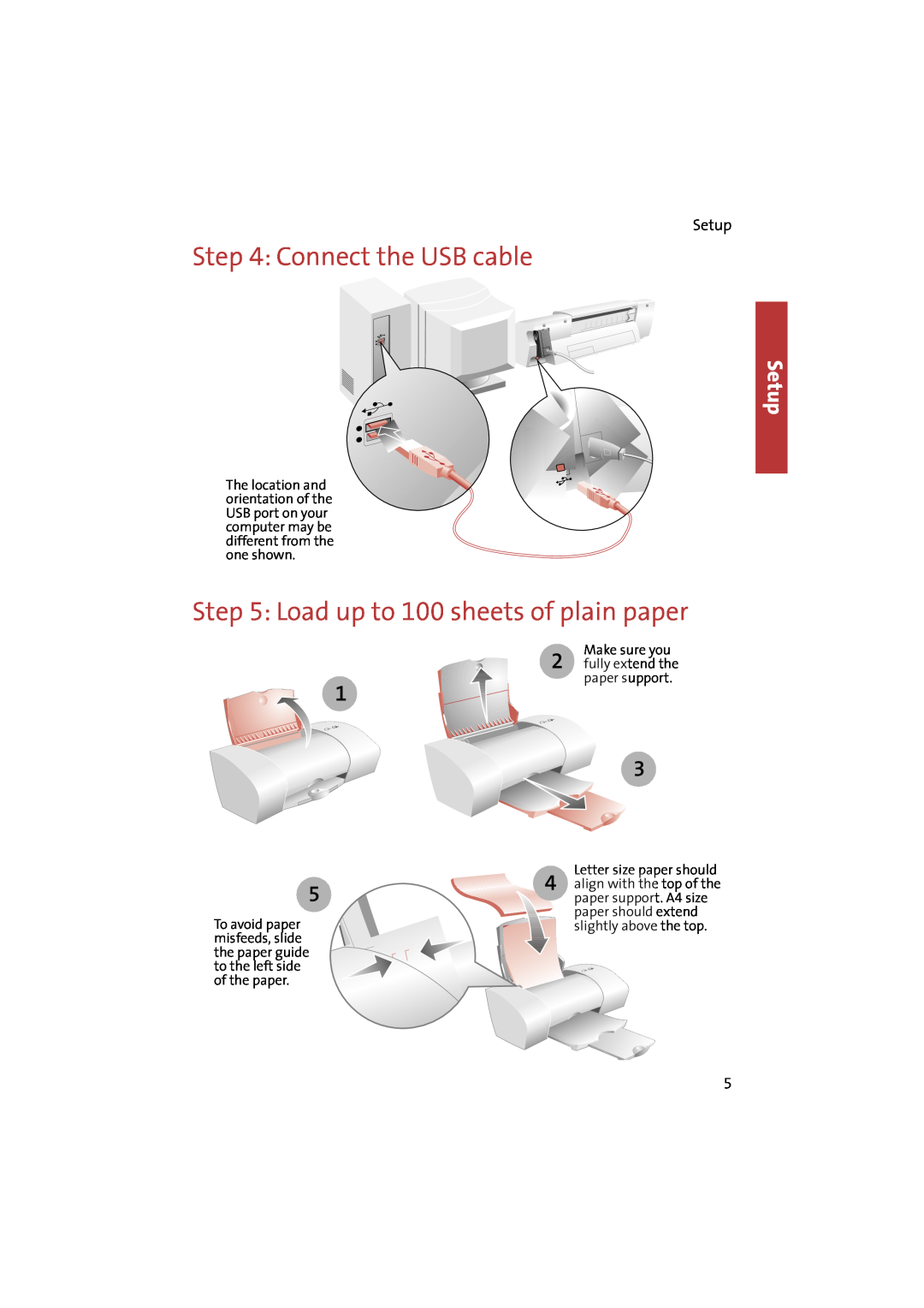 Compaq IJ650 manual Connect the USB cable, Load up to 100 sheets of plain paper, Setup 