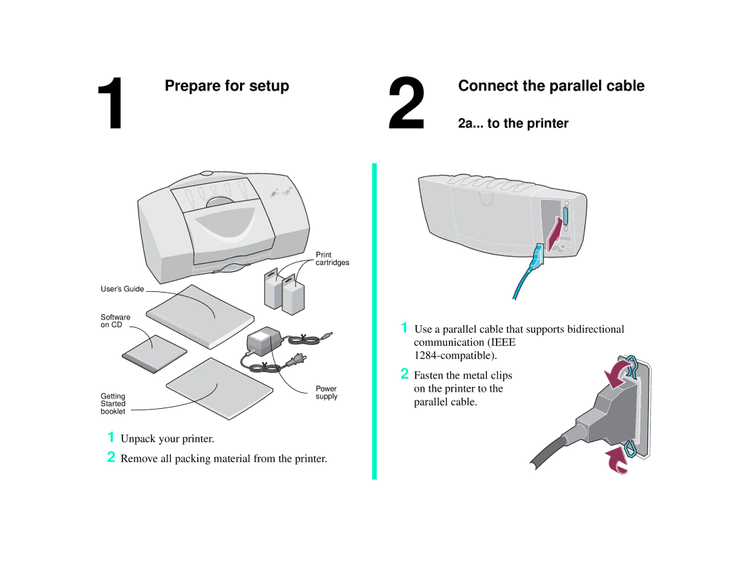 Compaq IJ750 manual Prepare for setup Connect the parallel cable, 2a... to the printer 