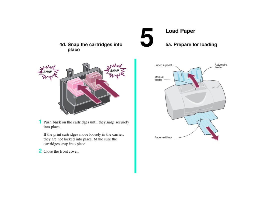 Compaq IJ750 manual Load Paper, 4d. Snap the cartridges into place 