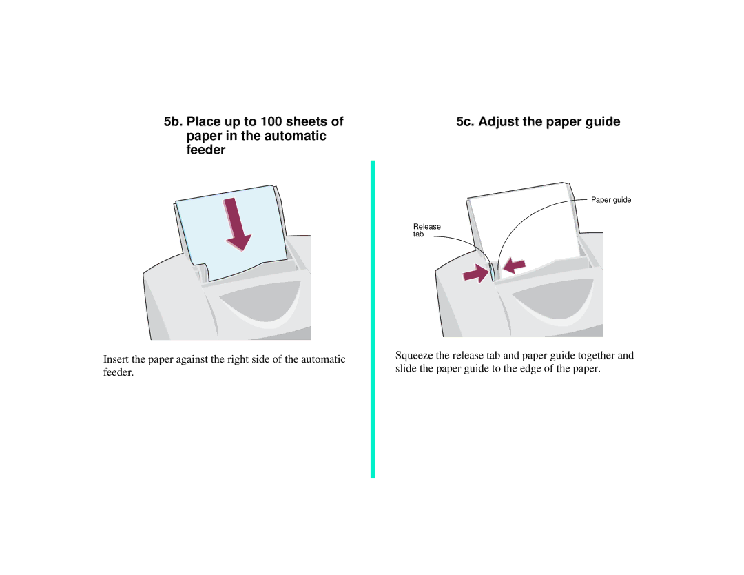 Compaq IJ750 manual 5b. Place up to 100 sheets of paper in the automatic feeder, 5c. Adjust the paper guide 