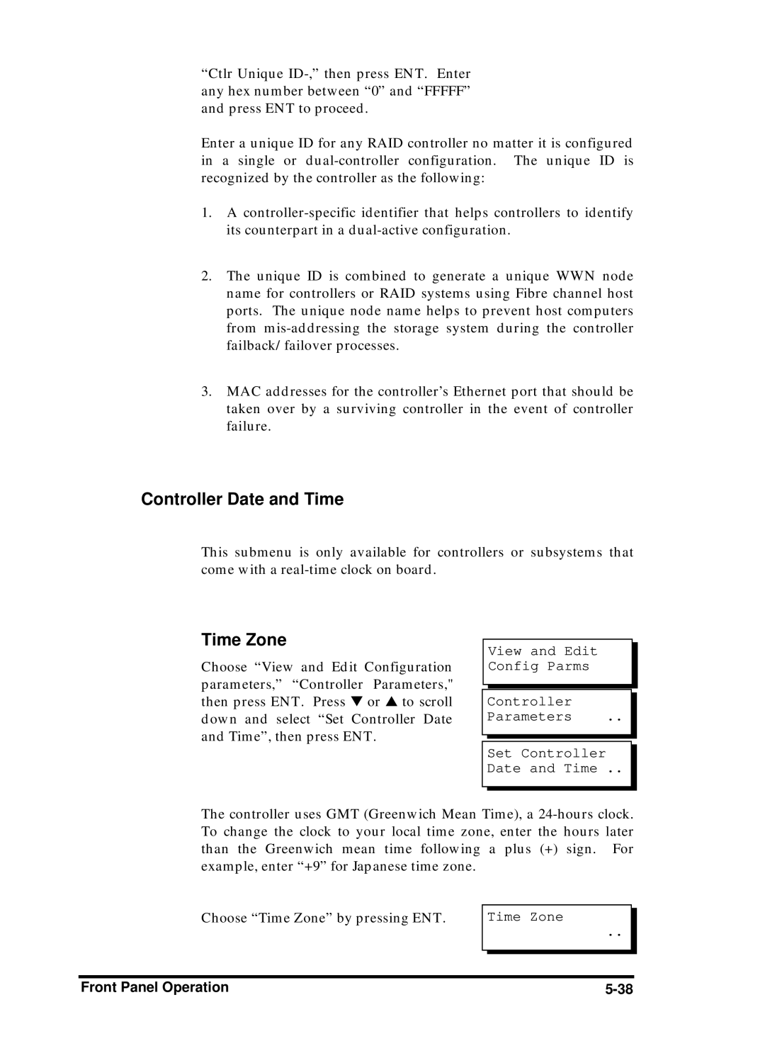 Compaq Infortrend manual Controller Date and Time, Time Zone 