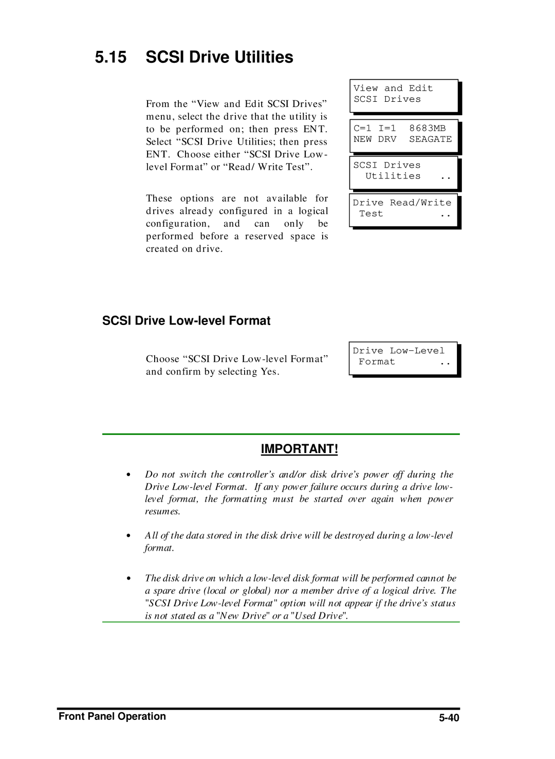 Compaq Infortrend manual Scsi Drive Utilities, Scsi Drive Low-level Format, View and Edit Scsi Drives =1 I=1 8683MB 