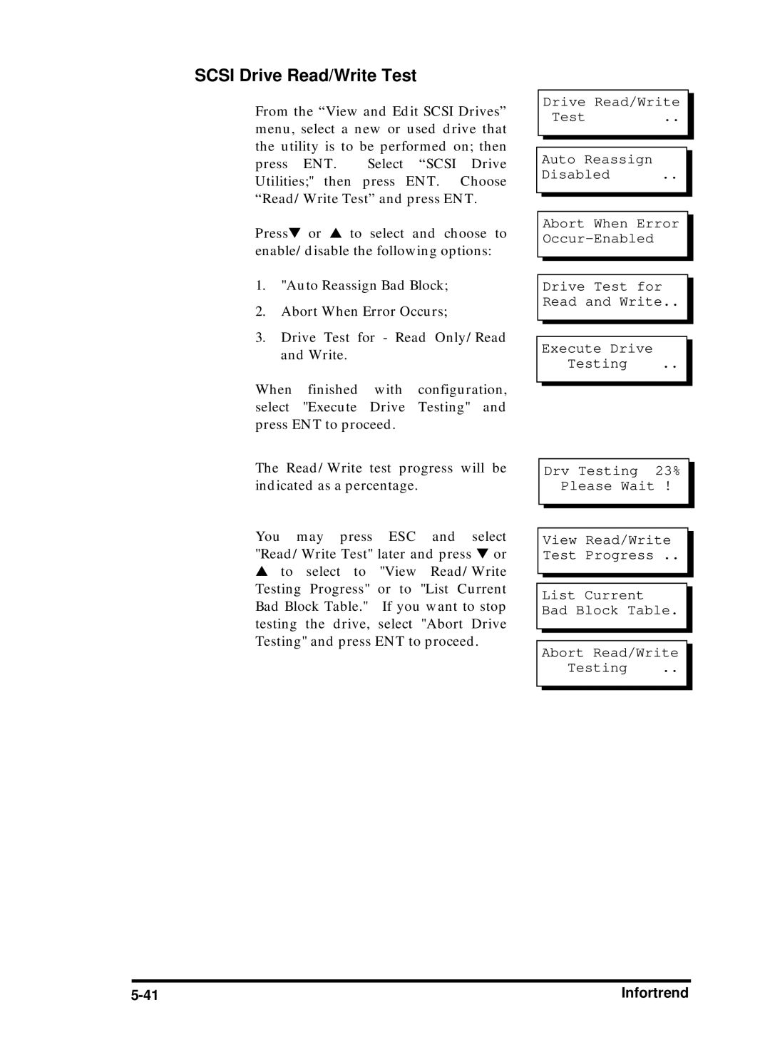 Compaq Infortrend manual Scsi Drive Read/Write Test 