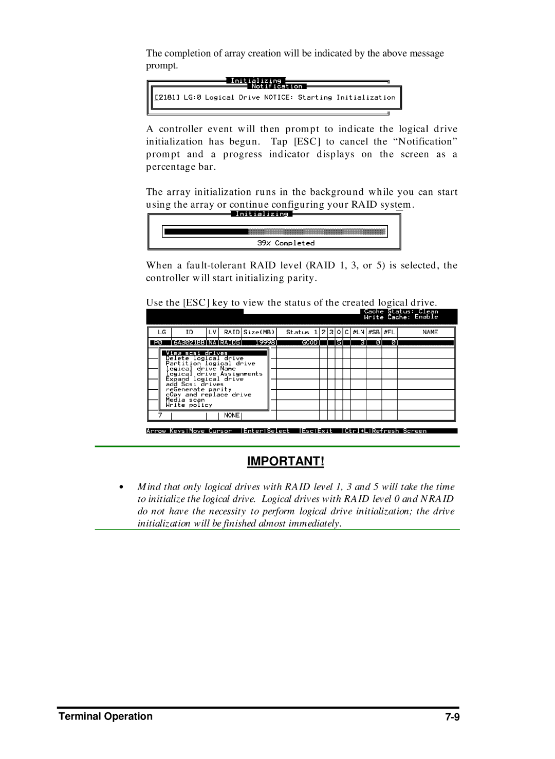 Compaq Infortrend manual Terminal Operation 