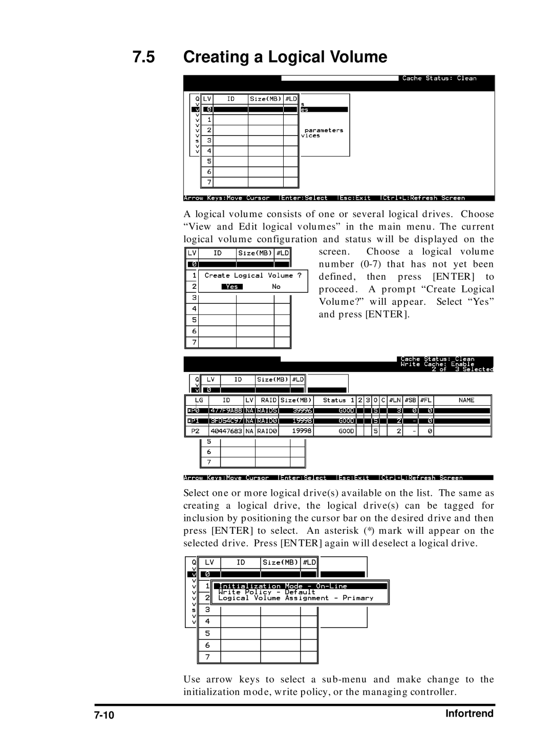 Compaq Infortrend manual Creating a Logical Volume 