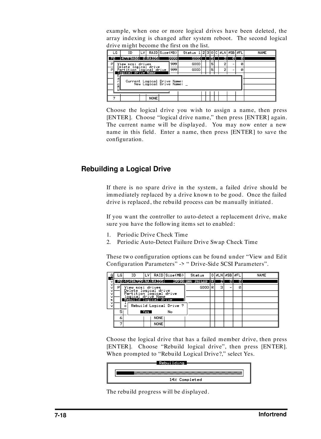 Compaq Infortrend manual Rebuilding a Logical Drive 