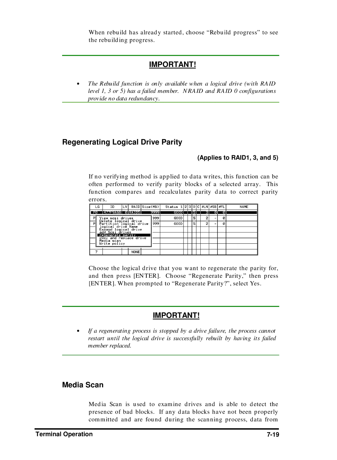 Compaq Infortrend manual Regenerating Logical Drive Parity, Applies to RAID1, 3 