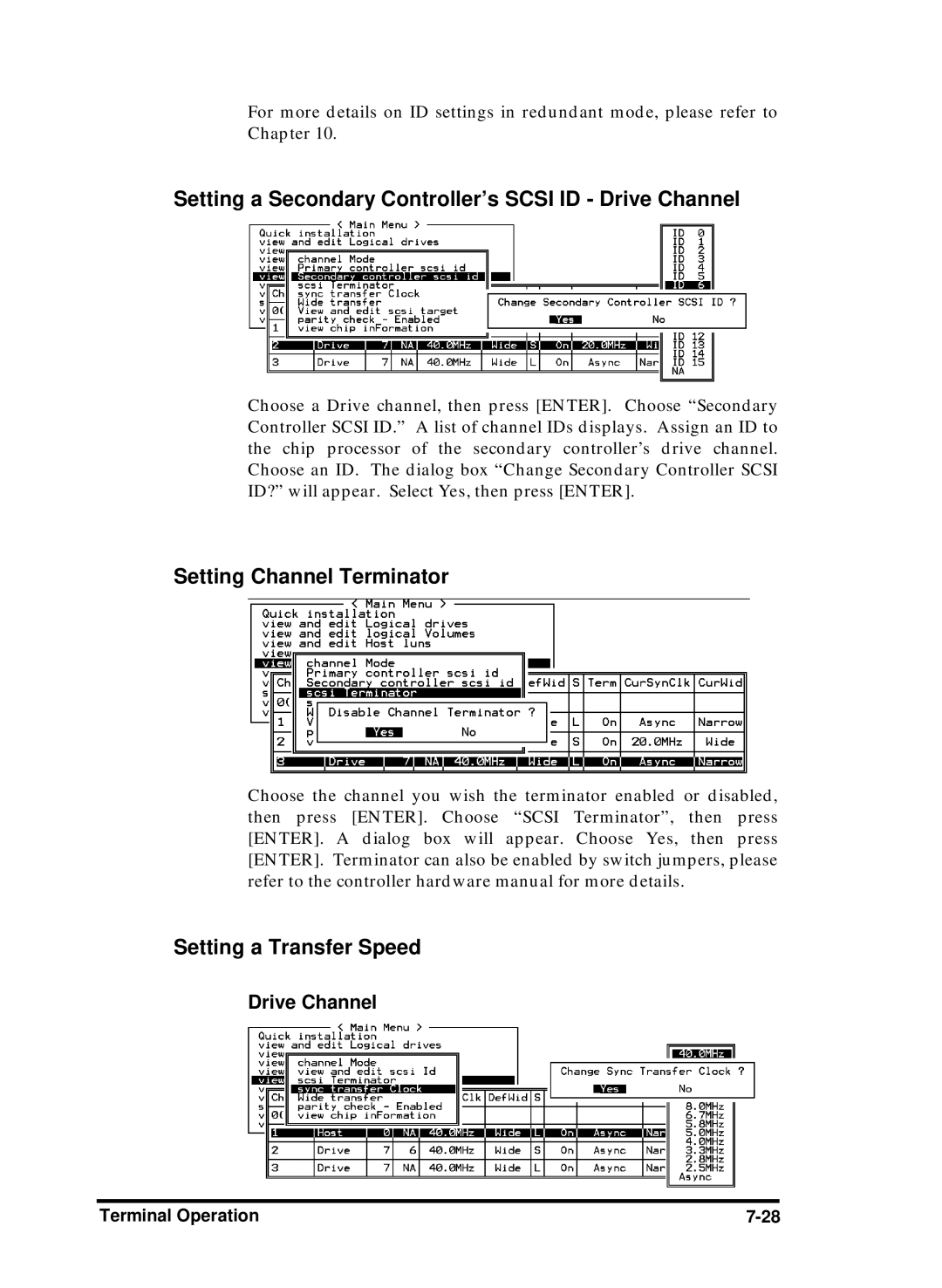 Compaq Infortrend manual Setting a Secondary Controller’s Scsi ID Drive Channel, Setting Channel Terminator 