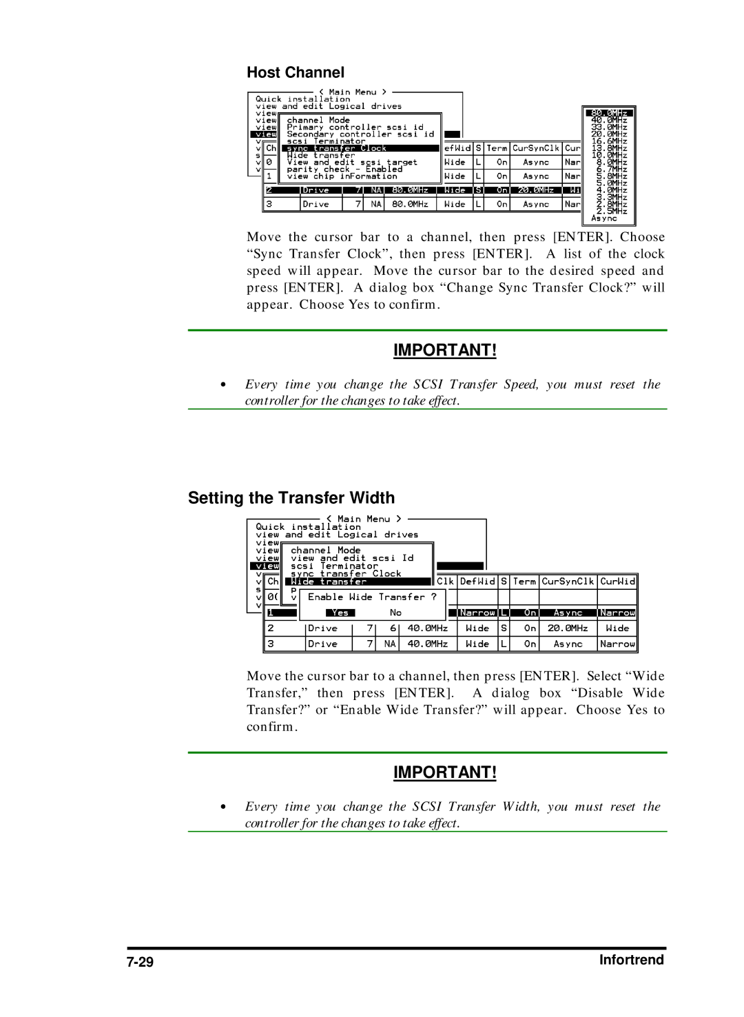 Compaq Infortrend manual Setting the Transfer Width, Host Channel 