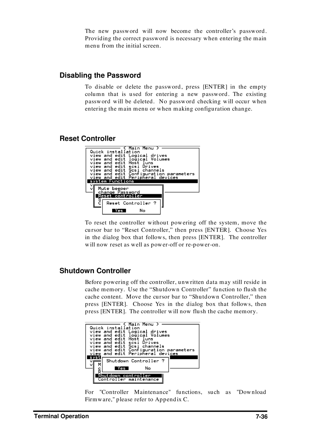 Compaq Infortrend manual Disabling the Password, Reset Controller 