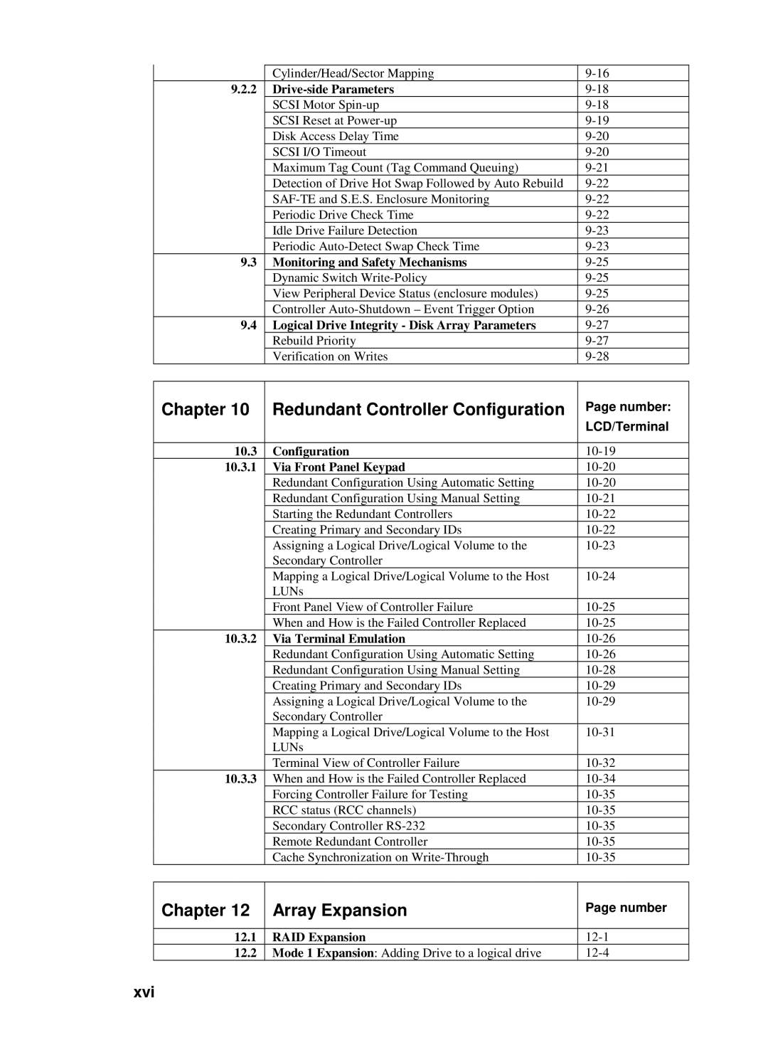 Compaq Infortrend manual Chapter Redundant Controller Configuration, Chapter Array Expansion, Xvi 