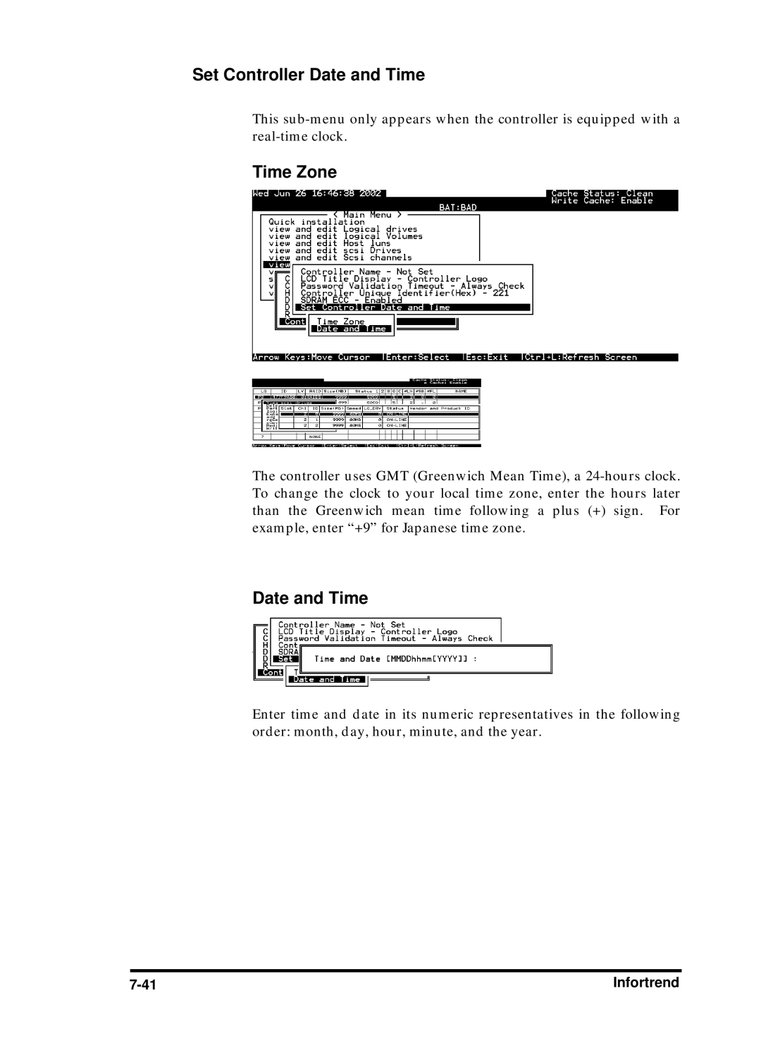 Compaq Infortrend manual Set Controller Date and Time, Time Zone 