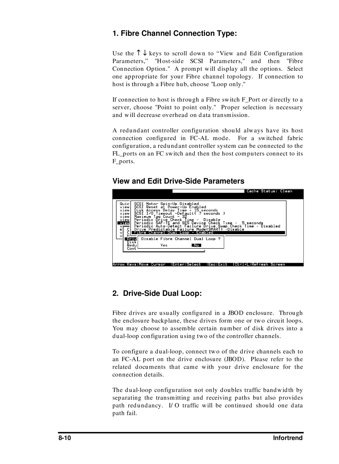 Compaq Infortrend manual Fibre Channel Connection Type, View and Edit Drive-Side Parameters Drive-Side Dual Loop 