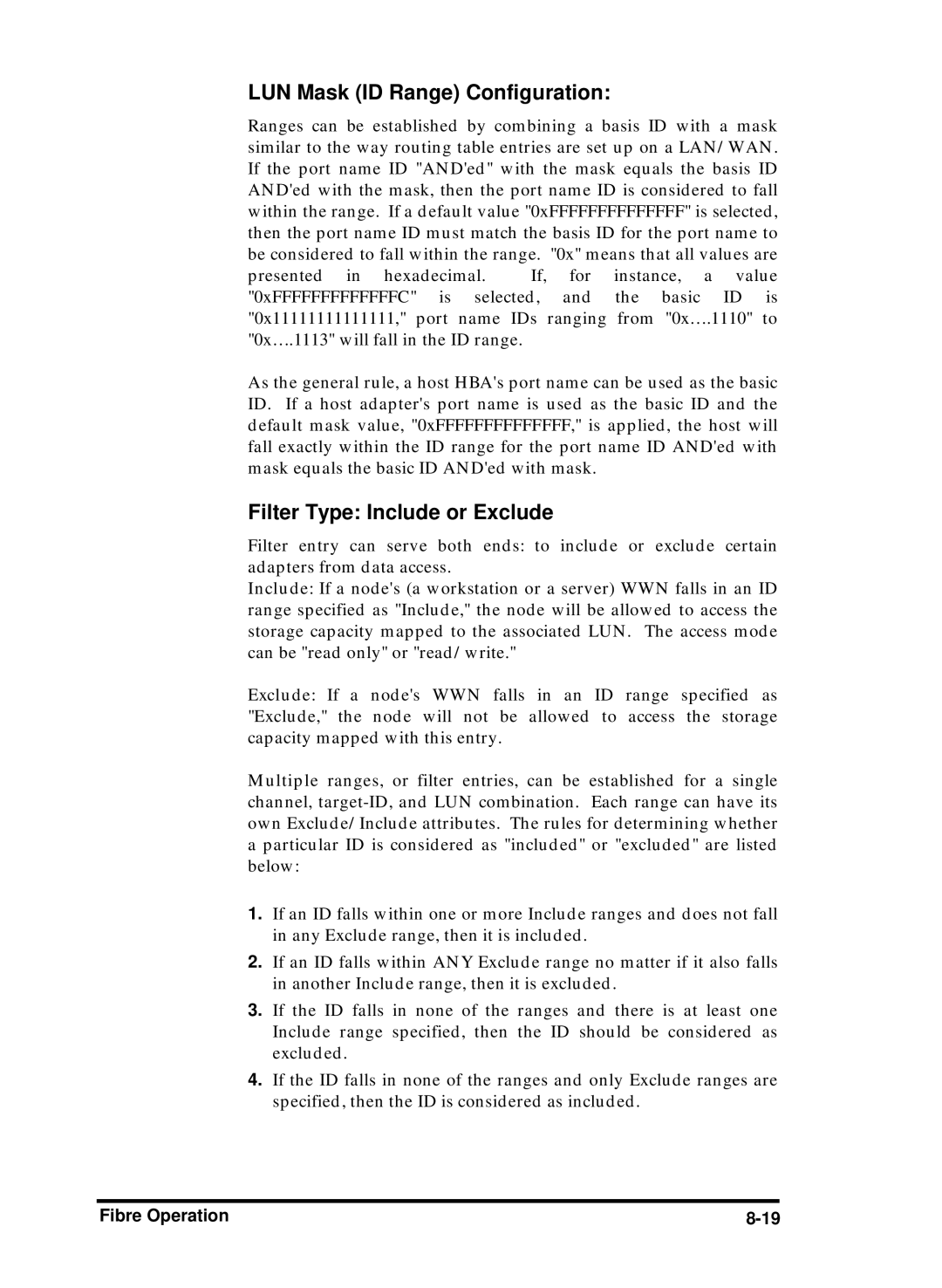 Compaq Infortrend manual LUN Mask ID Range Configuration, Filter Type Include or Exclude 