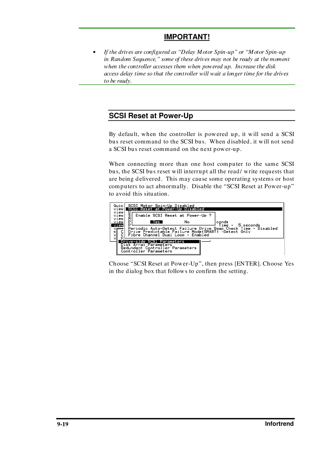 Compaq Infortrend manual Scsi Reset at Power-Up 