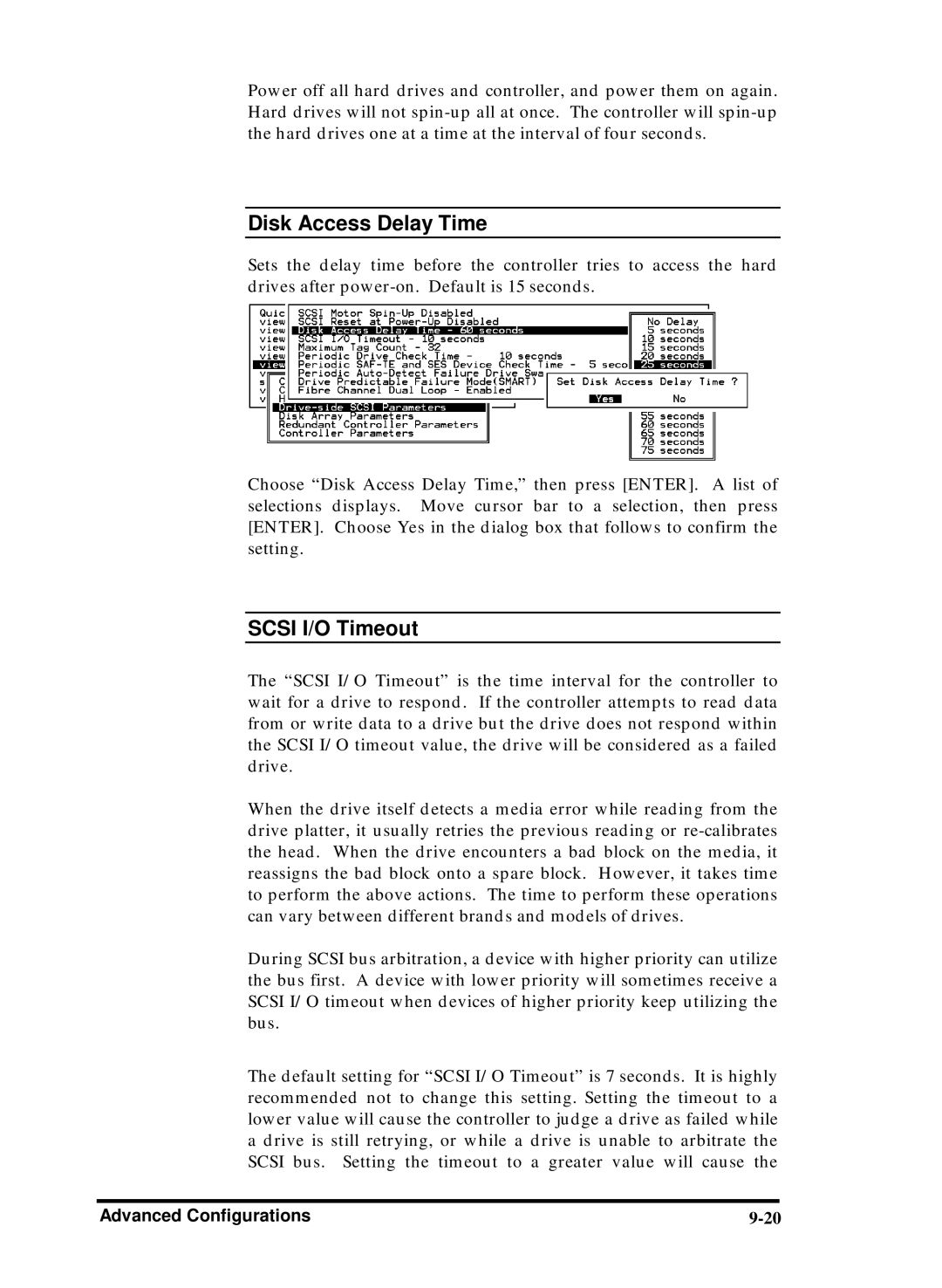 Compaq Infortrend manual Disk Access Delay Time, Scsi I/O Timeout 