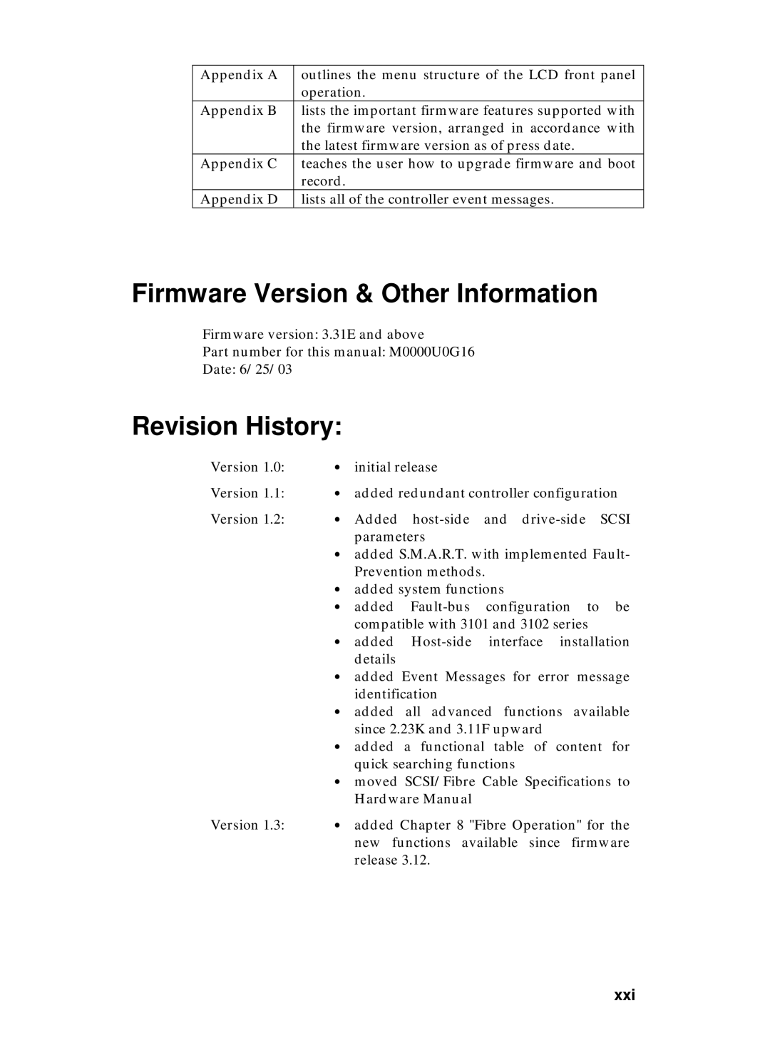 Compaq Infortrend manual Revision History, Xxi 