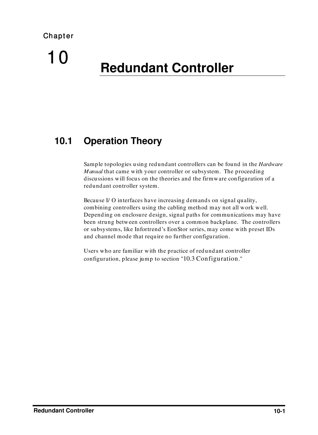 Compaq Infortrend manual Operation Theory, Redundant Controller 10-1 