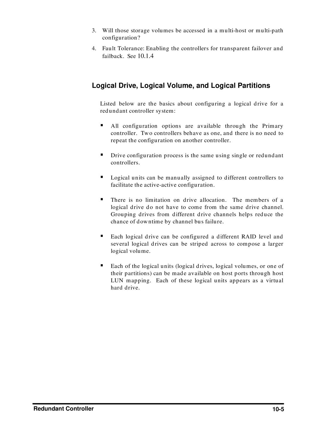 Compaq Infortrend manual Logical Drive, Logical Volume, and Logical Partitions, Redundant Controller 10-5 