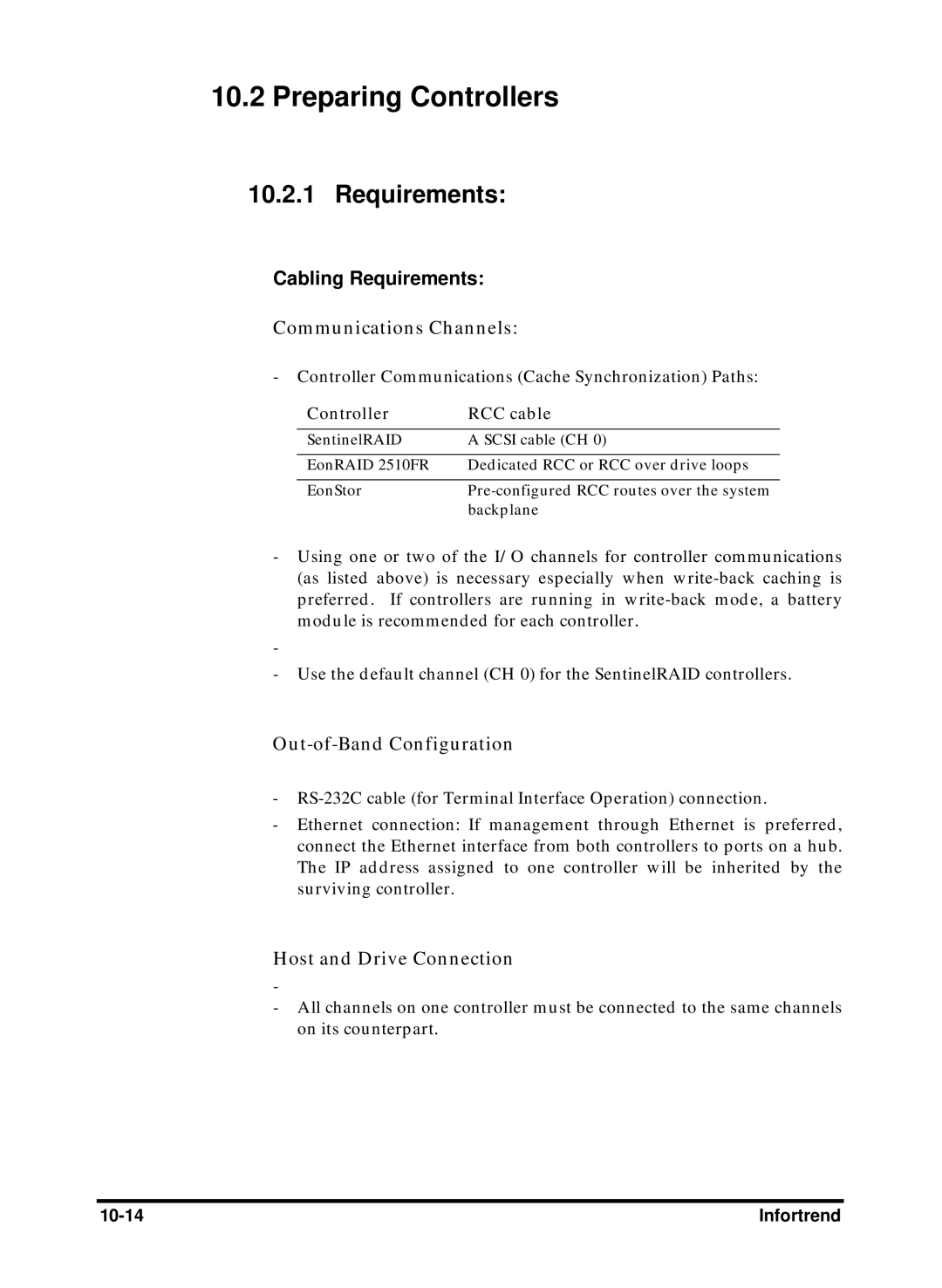 Compaq Infortrend manual Preparing Controllers, Cabling Requirements, Controller RCC cable 