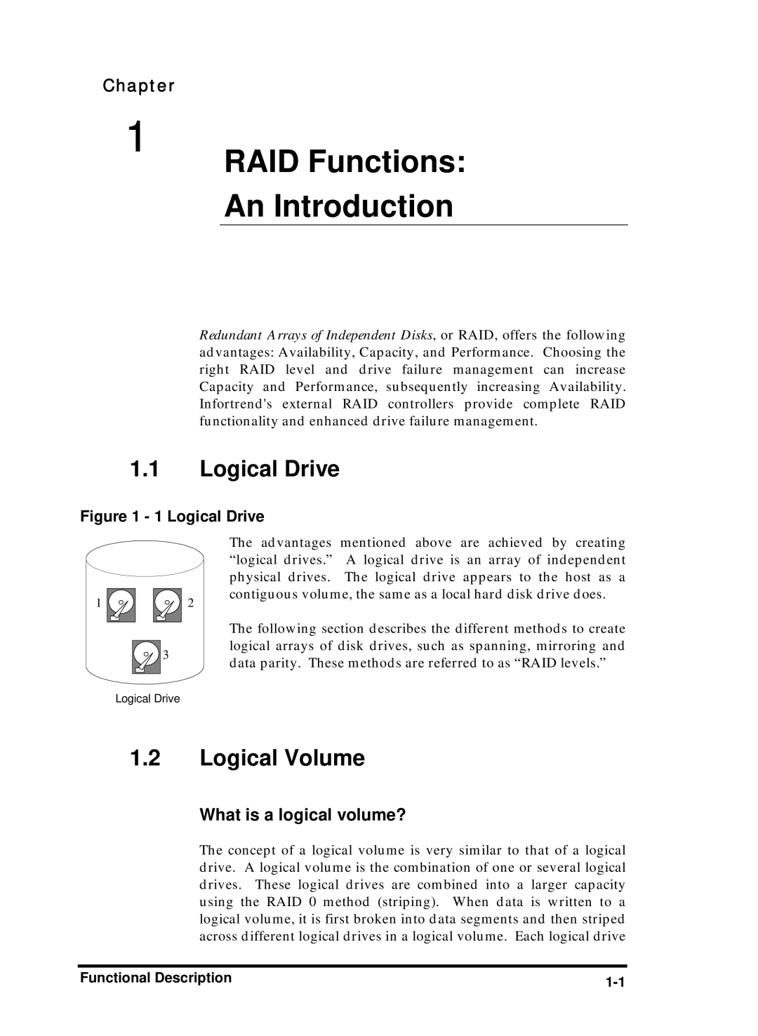 Compaq Infortrend manual Logical Drive, Logical Volume, Chapter, What is a logical volume?, Functional Description 