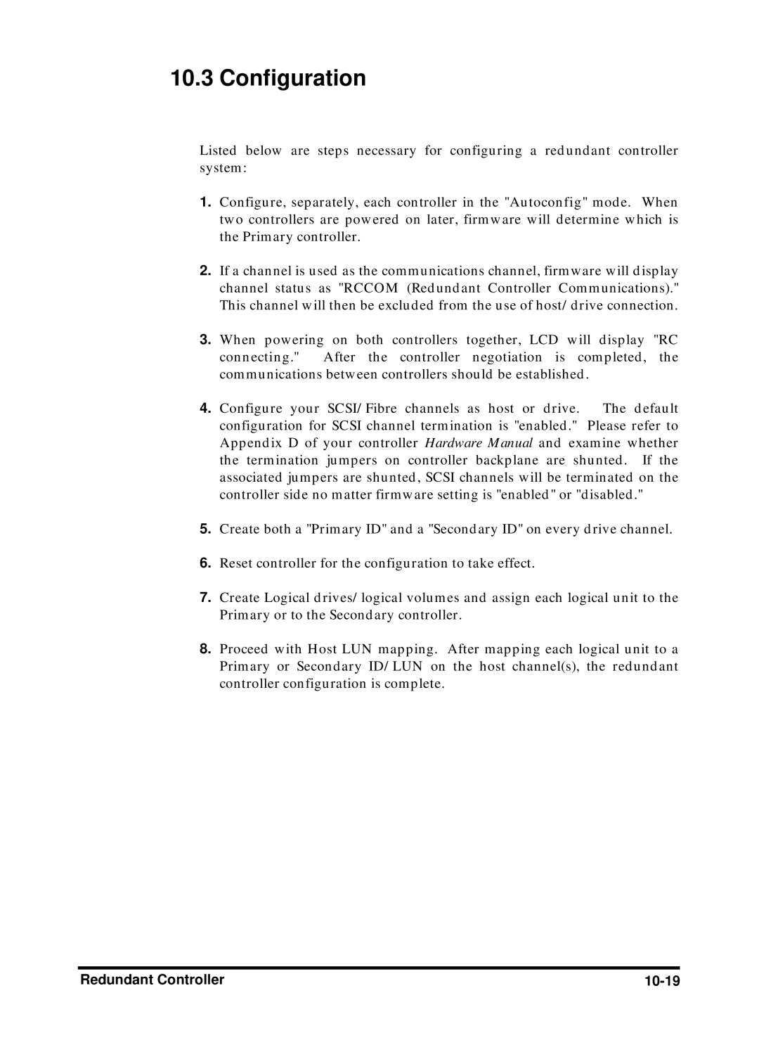 Compaq Infortrend manual Configuration, Redundant Controller 10-19 