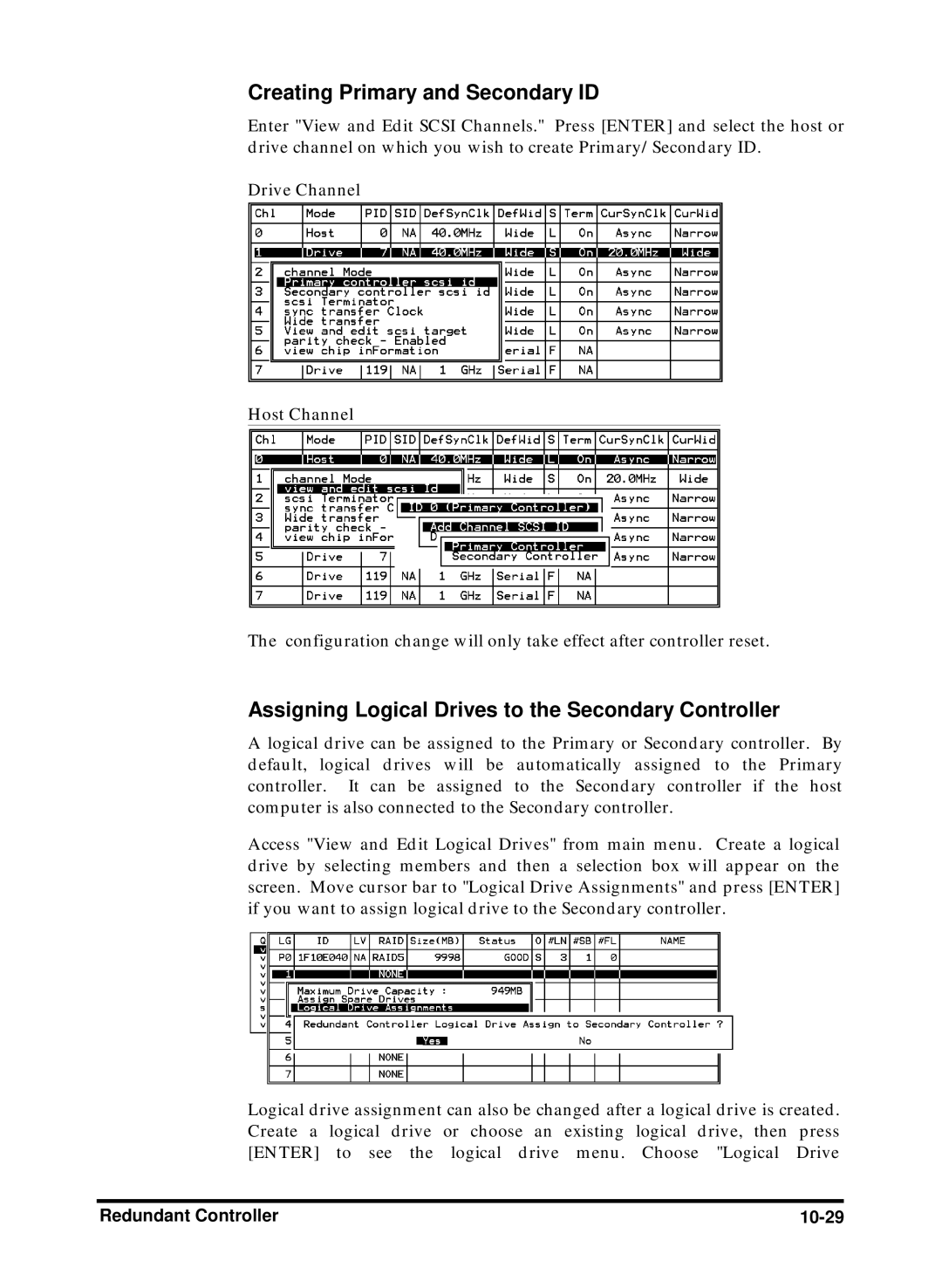 Compaq Infortrend manual Assigning Logical Drives to the Secondary Controller, Redundant Controller 10-29 