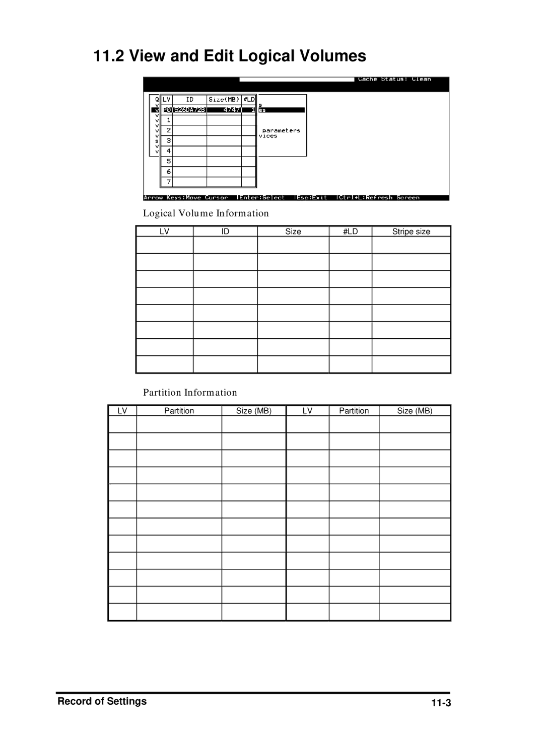 Compaq Infortrend manual View and Edit Logical Volumes, Record of Settings 11-3 