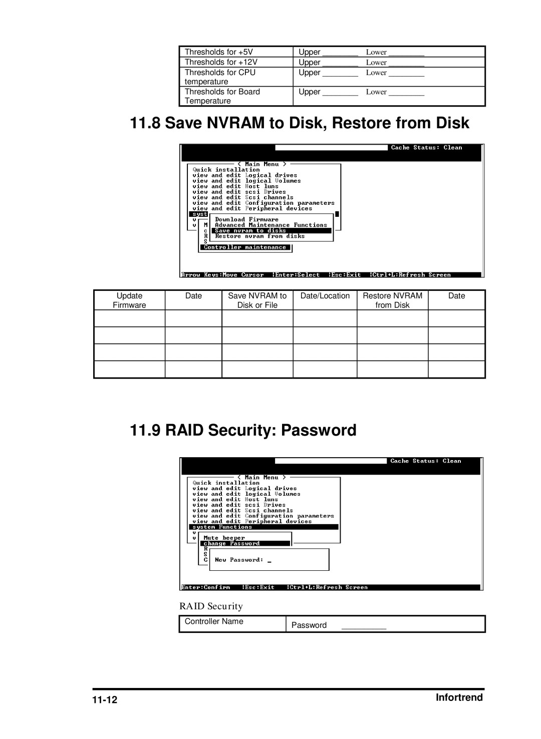 Compaq Infortrend manual Save Nvram to Disk, Restore from Disk, RAID Security Password 