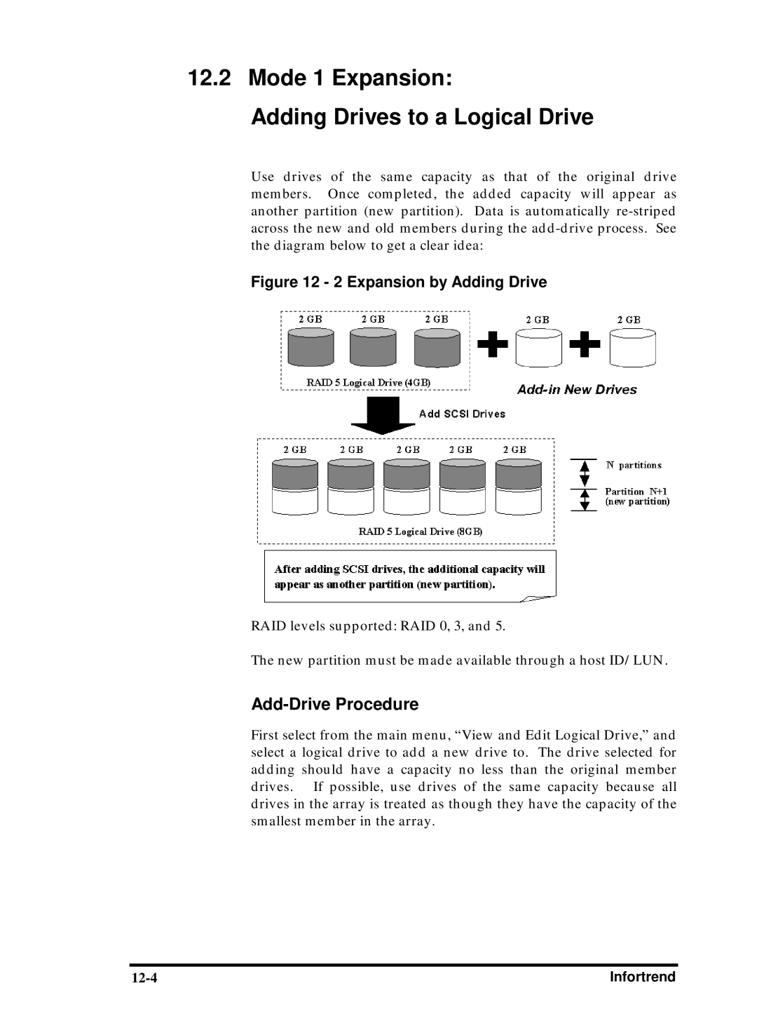 Compaq Infortrend manual Mode 1 Expansion Adding Drives to a Logical Drive, Add-Drive Procedure 