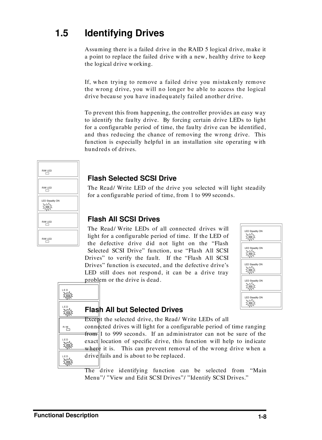 Compaq Infortrend Identifying Drives, Flash Selected Scsi Drive, Flash All Scsi Drives, Flash All but Selected Drives 