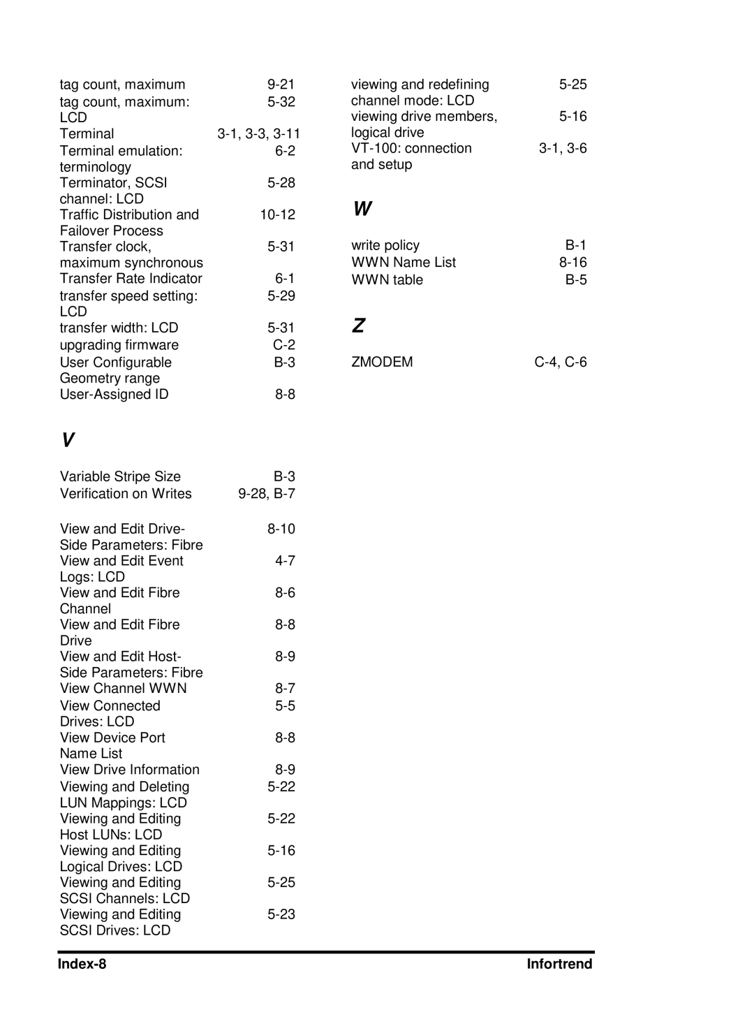 Compaq manual Zmodem, Index-8 Infortrend 