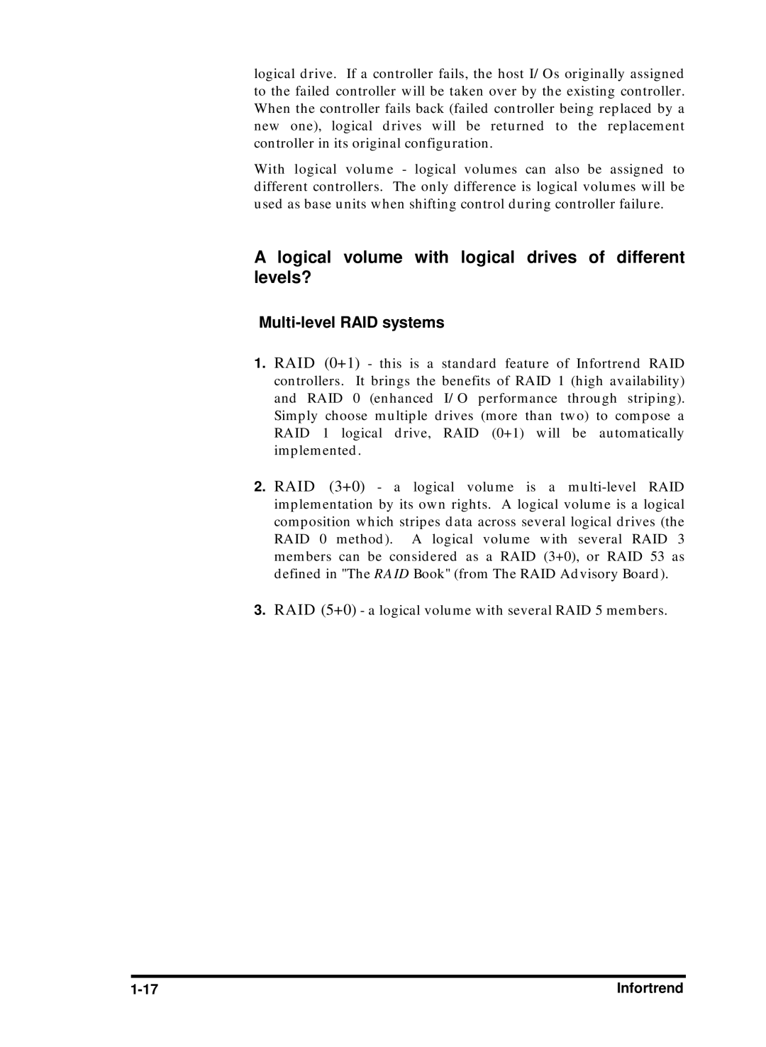 Compaq Infortrend manual Logical volume with logical drives of different levels?, Multi-level RAID systems 