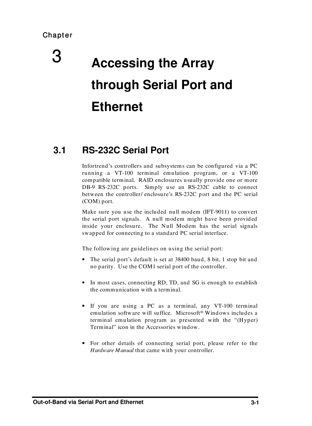 Compaq Infortrend manual RS-232C Serial Port, Following are guidelines on using the serial port 