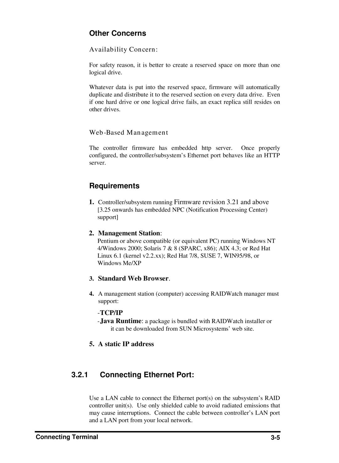 Compaq Infortrend manual Other Concerns, Requirements, Connecting Ethernet Port 