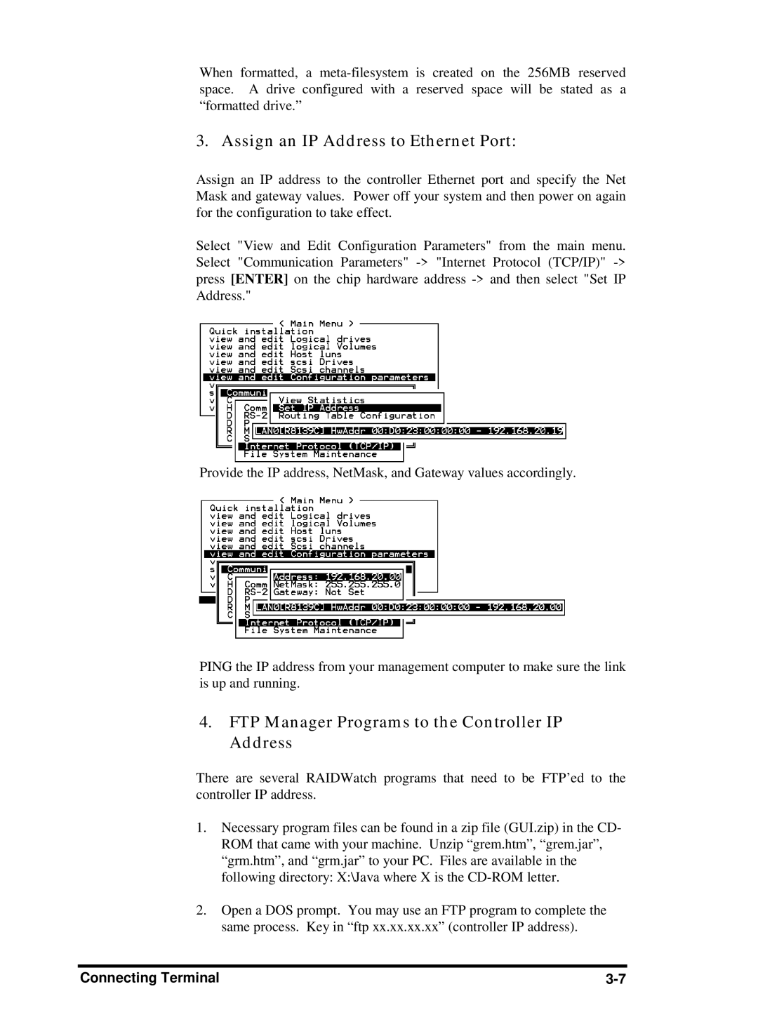 Compaq Infortrend manual Assign an IP Address to Ethernet Port 