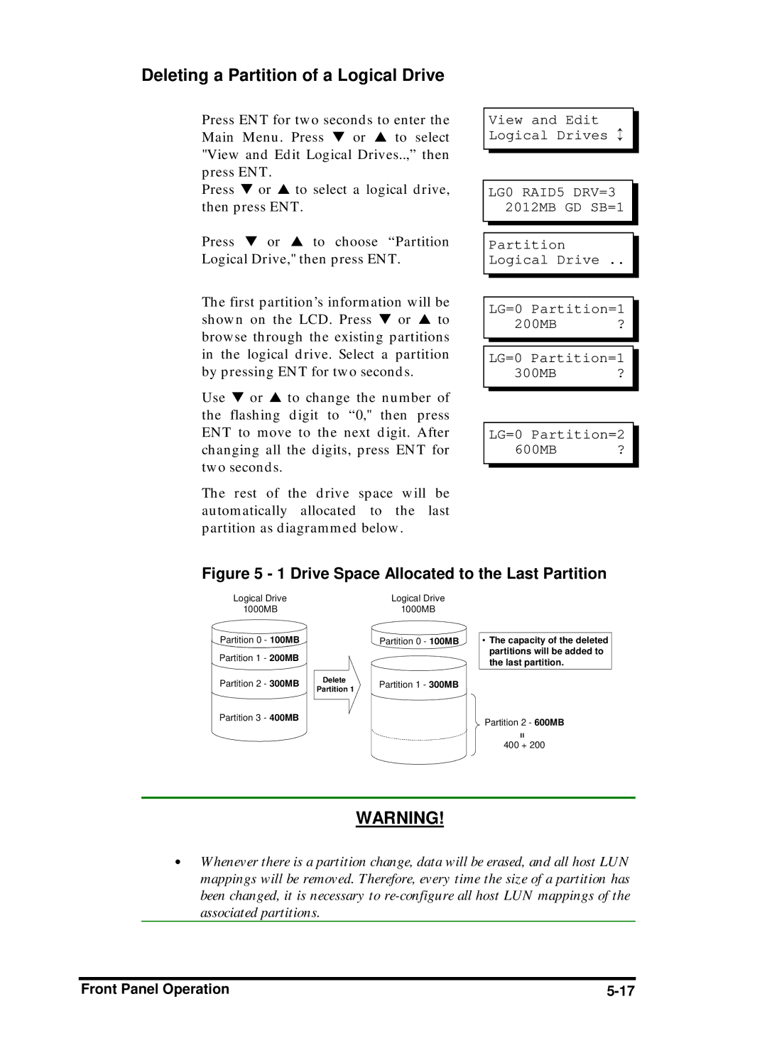 Compaq Infortrend manual Deleting a Partition of a Logical Drive, Drive Space Allocated to the Last Partition 