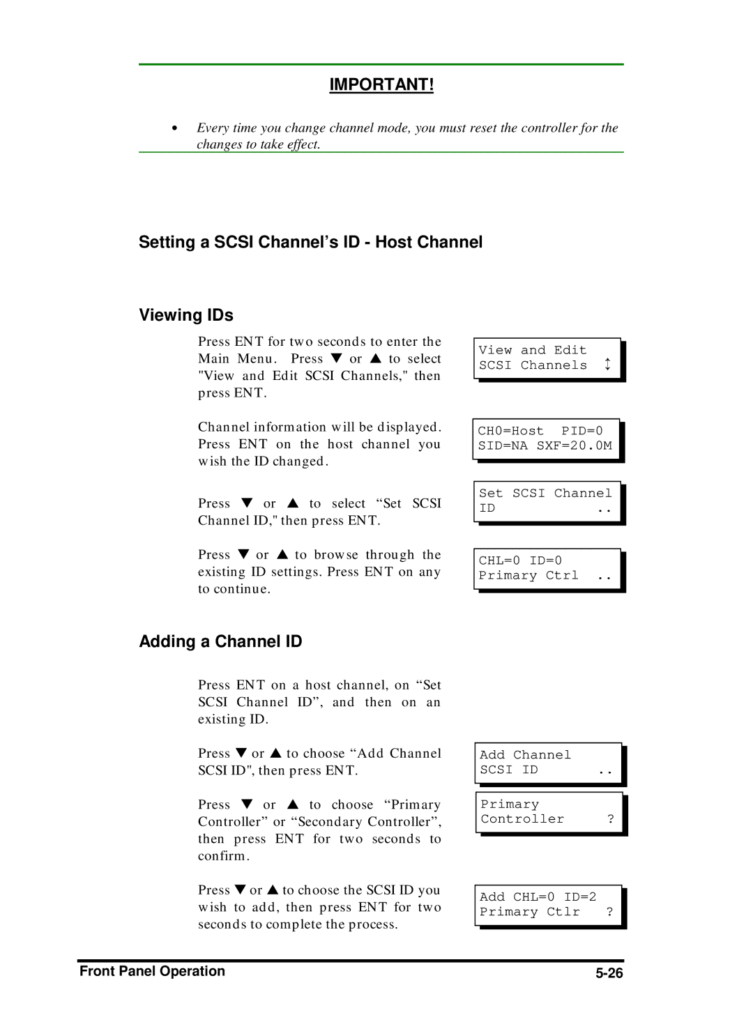 Compaq Infortrend manual Setting a Scsi Channel’s ID Host Channel Viewing IDs, Adding a Channel ID, Add Channel 