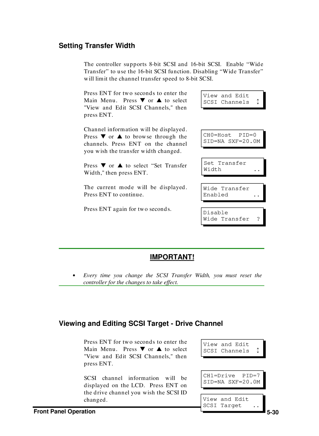 Compaq Infortrend manual Setting Transfer Width, Viewing and Editing Scsi Target Drive Channel, View and Edit Scsi Target 