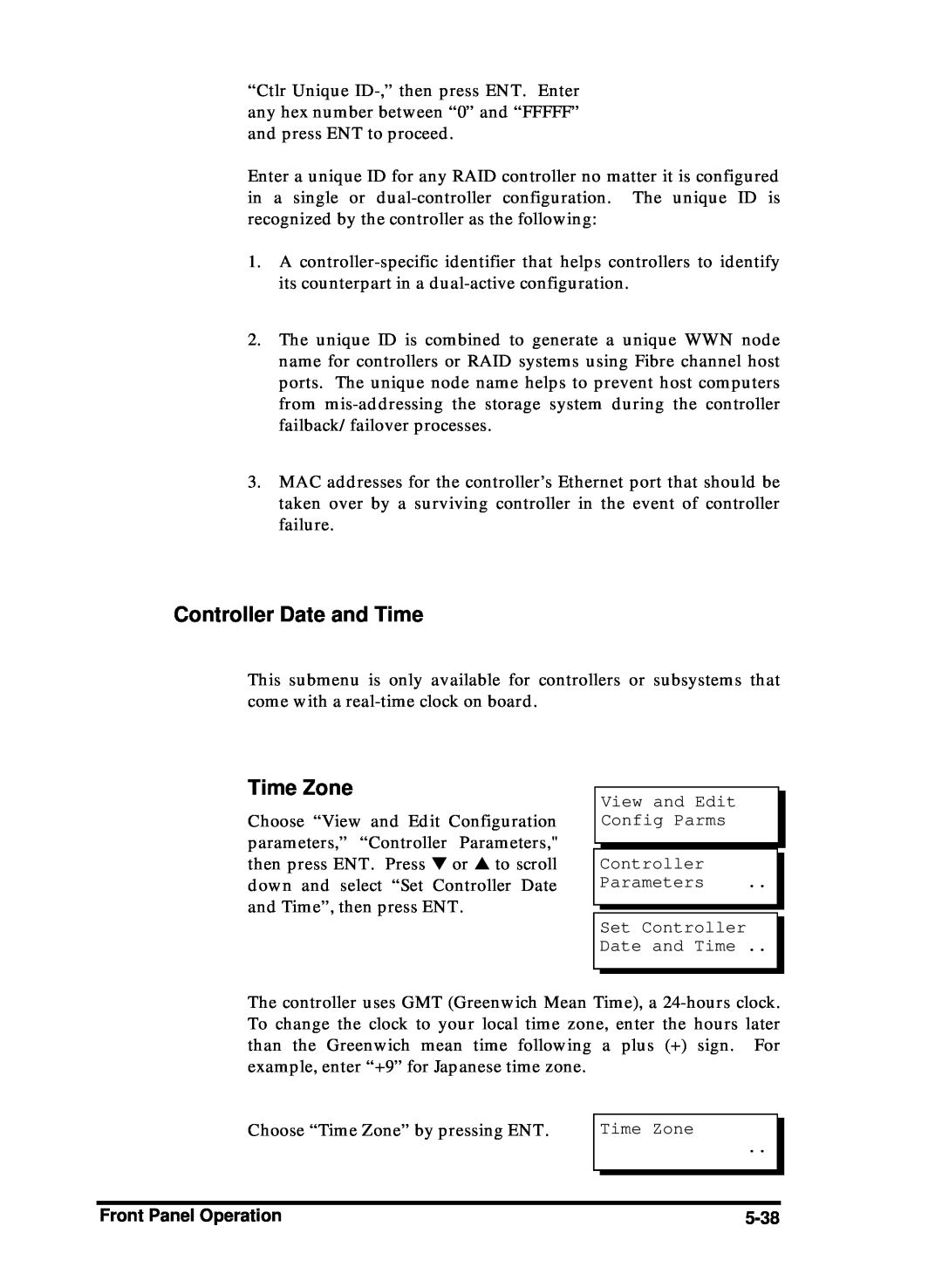 Compaq Infortrend manual Controller Date and Time, Time Zone 