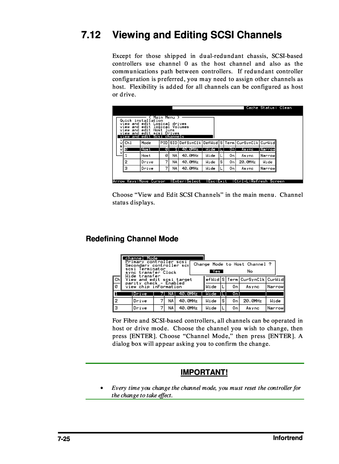 Compaq Infortrend manual Viewing and Editing SCSI Channels, Redefining Channel Mode 