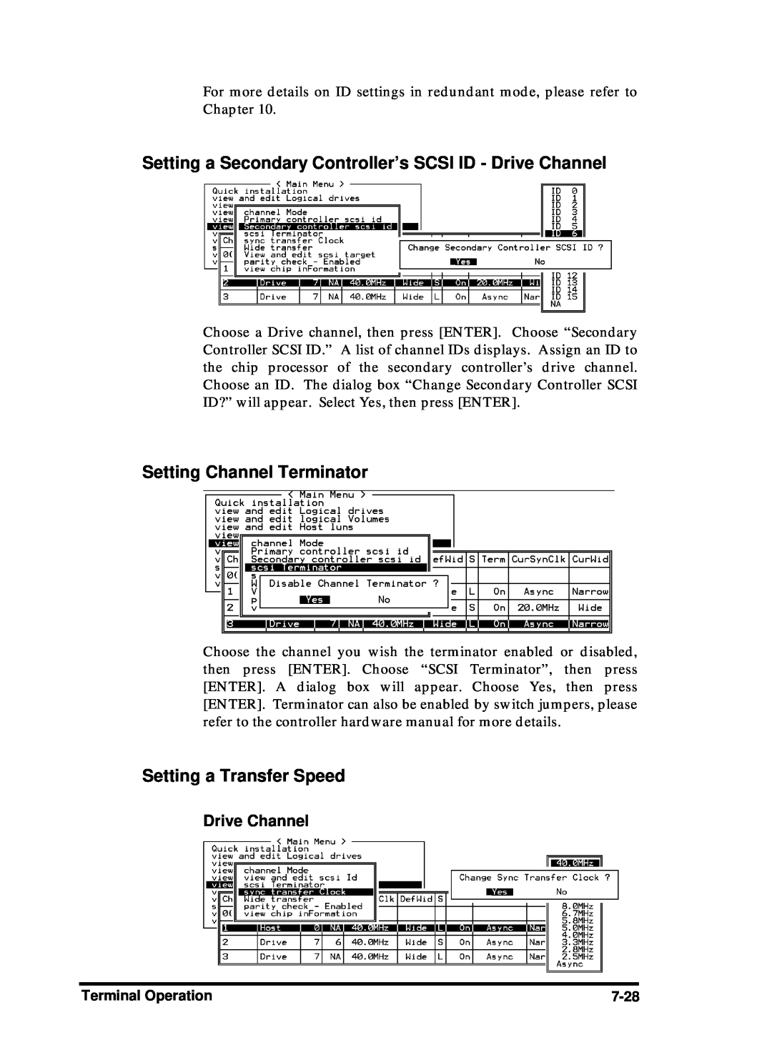 Compaq Infortrend manual Setting a Secondary Controller’s SCSI ID - Drive Channel, Setting Channel Terminator 