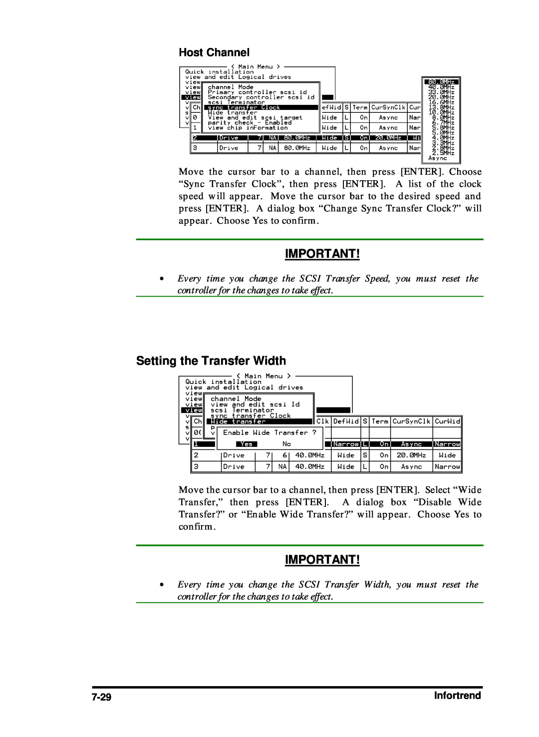 Compaq Infortrend manual Setting the Transfer Width, Host Channel 