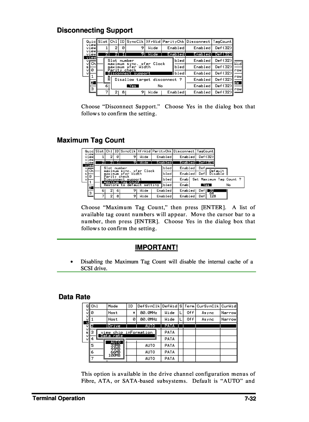 Compaq Infortrend manual Data Rate, Disconnecting Support, Maximum Tag Count 