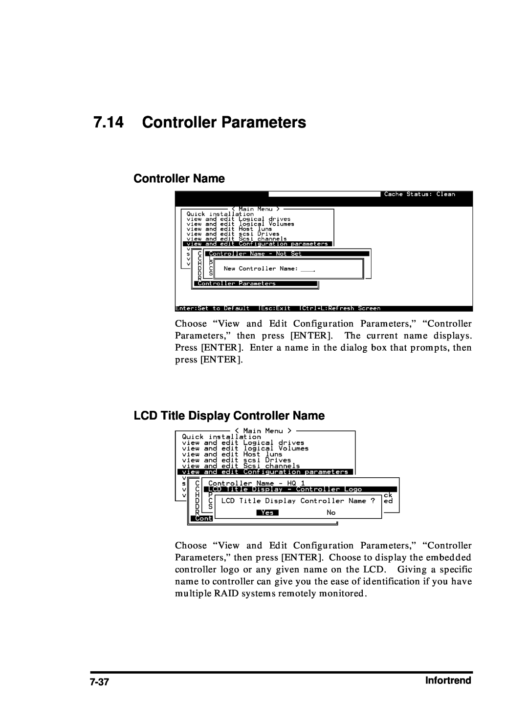 Compaq Infortrend manual Controller Parameters, LCD Title Display Controller Name 