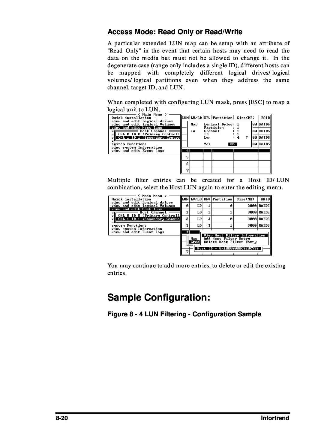 Compaq Infortrend manual Sample Configuration, Access Mode Read Only or Read/Write, 4 LUN Filtering - Configuration Sample 